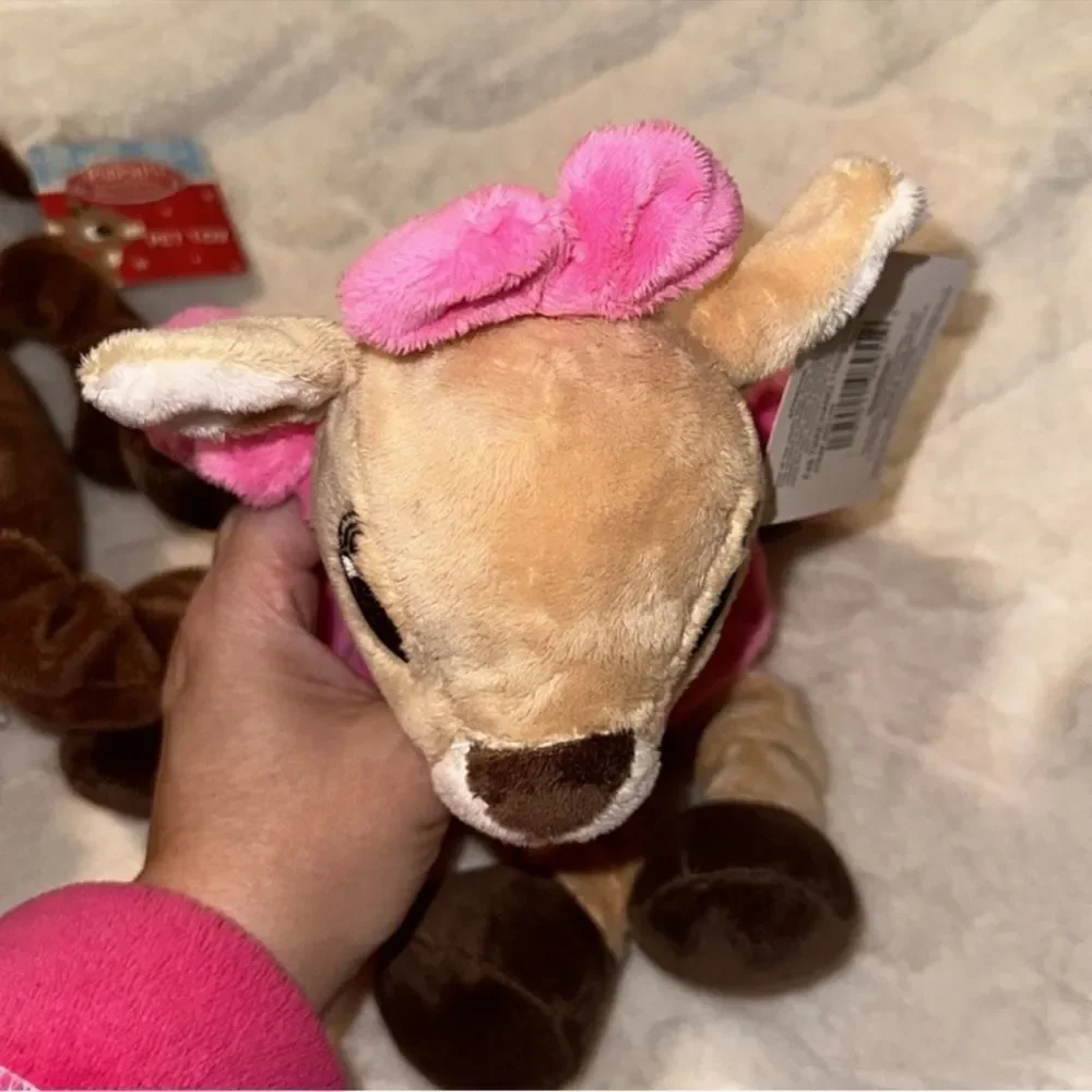 DunDee Set of Boy & Girl Rudolph Red-Nosed Reindeer Plush Squeaky Dog Toys